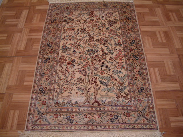 Qom PURE SILK Persian rug #3198, click on the picture or description for more details about the Persian carpets.