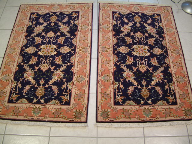 Twin oriental carpets sample #11. Twin oriental carpets like these Tabriz carpets tend to be made of a high quality and are often used in small hallways or bedrooms. As with all high quality handmade oriental carpets, these twin carpets are very fine and are also very rare.