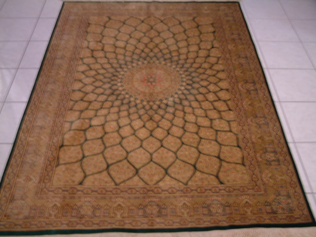 Qum Gonbad Oriental carpets #6. Rare pure silk Qum oriental carpet with a dome shaped design called Gonbad, which is most commonly found in Tabriz oriental carpets. This Gonbad design is very popular with my clients and it is very rare to find  in high quality pure silk Qum oriental carpets.