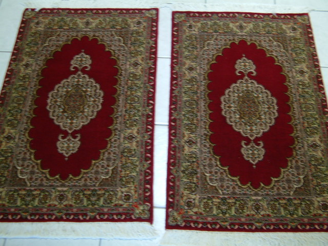 Small Mahi Twin rugs with a very unique design. Typically, Mahi rugs do not feature a solid area and this combination is very rare and sought-after.