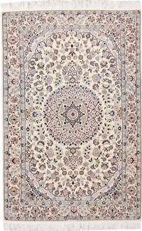 6ft 180cm beige silk nain persian rug