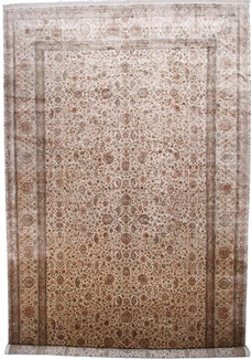 25x14 brown beige silk kashmir Indian rug