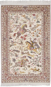 4x2 pictorial hunting qum persian rug