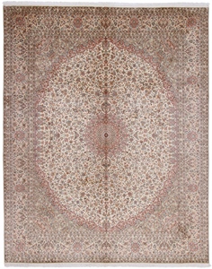10x8 brown beige silk kashmir persian rug