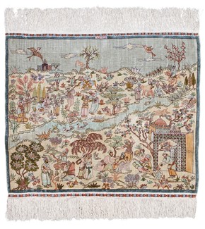 pictorial turkish hereke silk carpet 800 kpsi