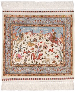 finest pictorial hunting design turkish hereke silk rug