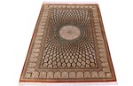 green gold qum silk persian carpet dome gonbad design