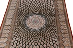 green gold qum silk persian carpet dome gonbad design