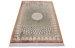 green gold qum silk persian carpet dome gonbad design